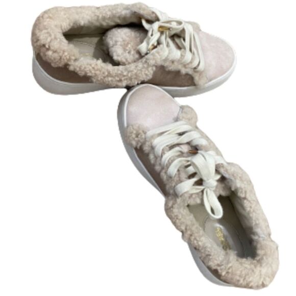 Michael Kors Women’s Poppy Suede Shearling Lace-Up Ivory Tan Sneakers Size 7.5 - Picture 12 of 12